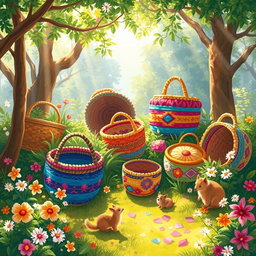 An enchanting illustration for the Mexican tale "Canastitas en Serie" from the book "Canasta de Cuentos Mexicanos"