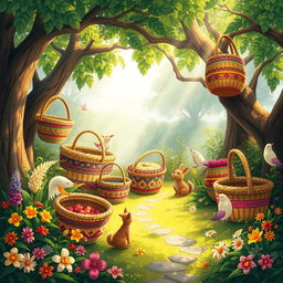 An enchanting illustration for the Mexican tale "Canastitas en Serie" from the book "Canasta de Cuentos Mexicanos"