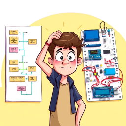 An animated and vibrant illustration depicting a flowchart on one side, showcasing various logic paths and processes, with colorful arrows connecting the steps