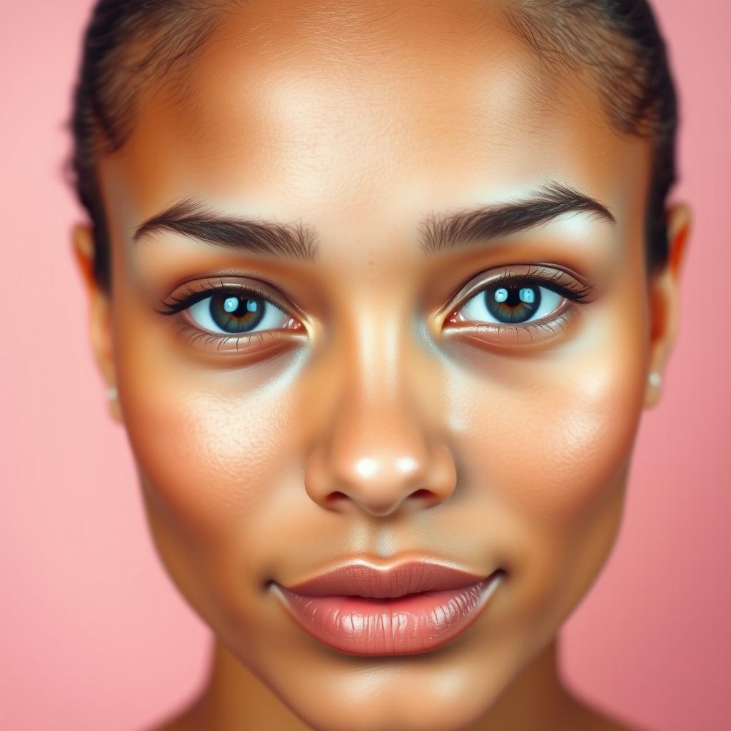A close-up portrait of a person with a clear and smooth forehead, featuring vibrant skin tones and healthy complexion