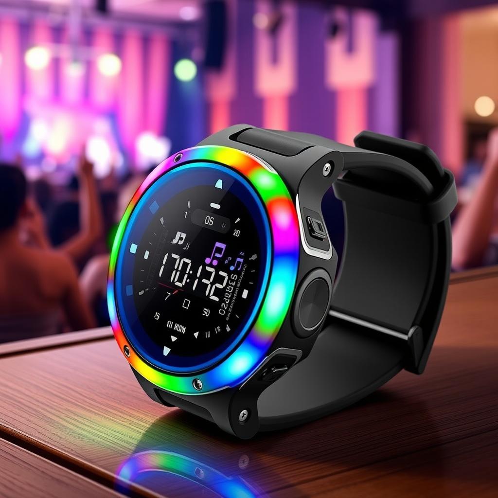 A stylish music playing wristwatch with a sleek design, featuring a modern digital display and a built-in speaker