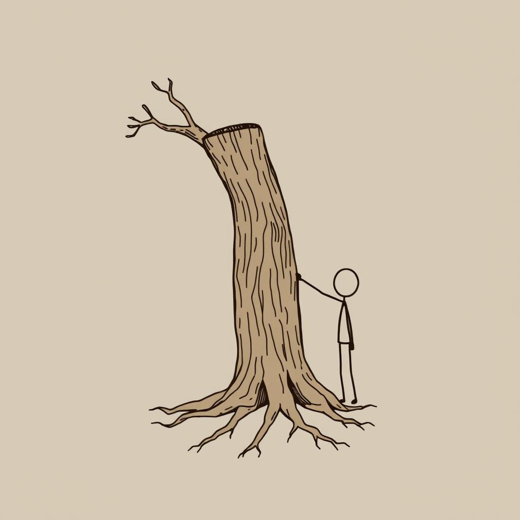A simple illustration of a tree trunk that is noticeably bent to one side, indicating the effects of wind or pressure