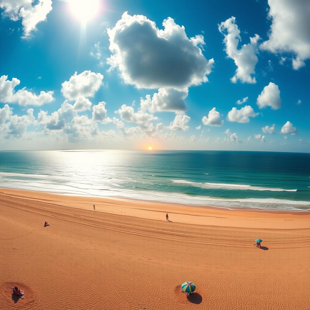 A breathtaking view of South Padre Island Beach, showcasing the warm golden sands stretching along the turquoise waters of the Gulf of Mexico