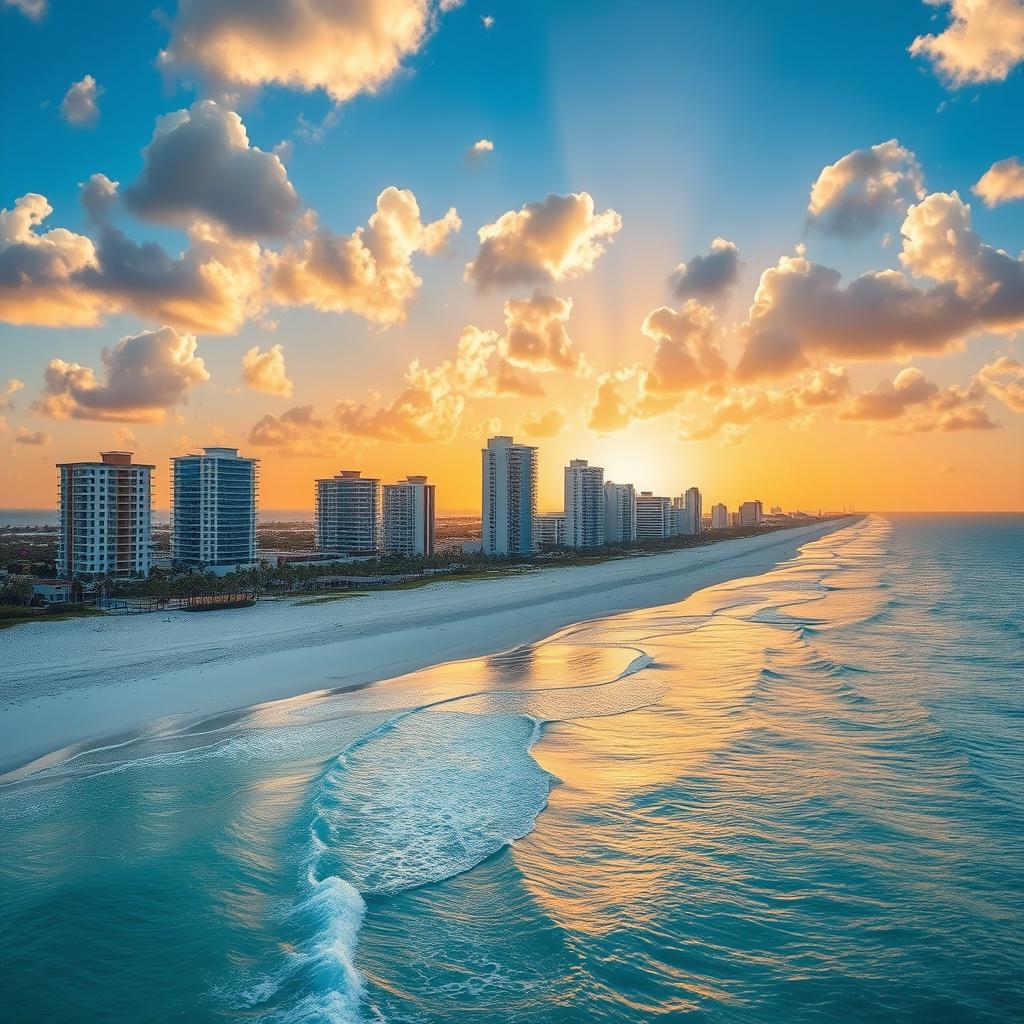A stunning view of South Padre Island Beach showcasing its vibrant skyline
