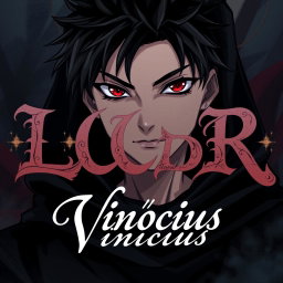 An anime character with a dark, mysterious look, featuring striking facial features and a deep intense gaze