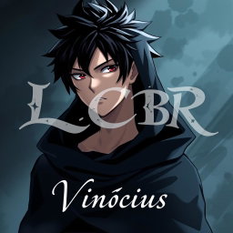 An anime character with a dark, mysterious look, featuring striking facial features and a deep intense gaze