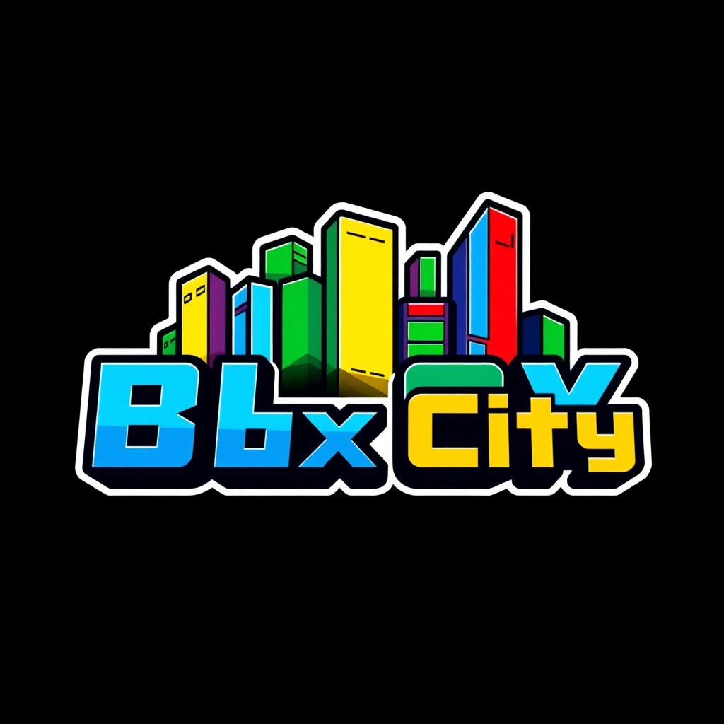 A modern and sleek logo design representing 'Blox City', featuring a stylized city skyline made of colorful geometric blocks