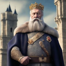 A top-quality digital art piece portraying a middle-aged European king with a thick beard