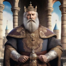 A top-quality digital art piece portraying a middle-aged European king with a thick beard