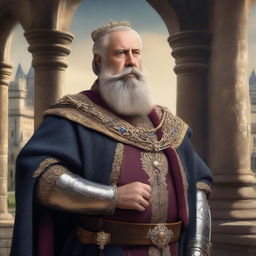 A top-quality digital art piece portraying a middle-aged European king with a thick beard