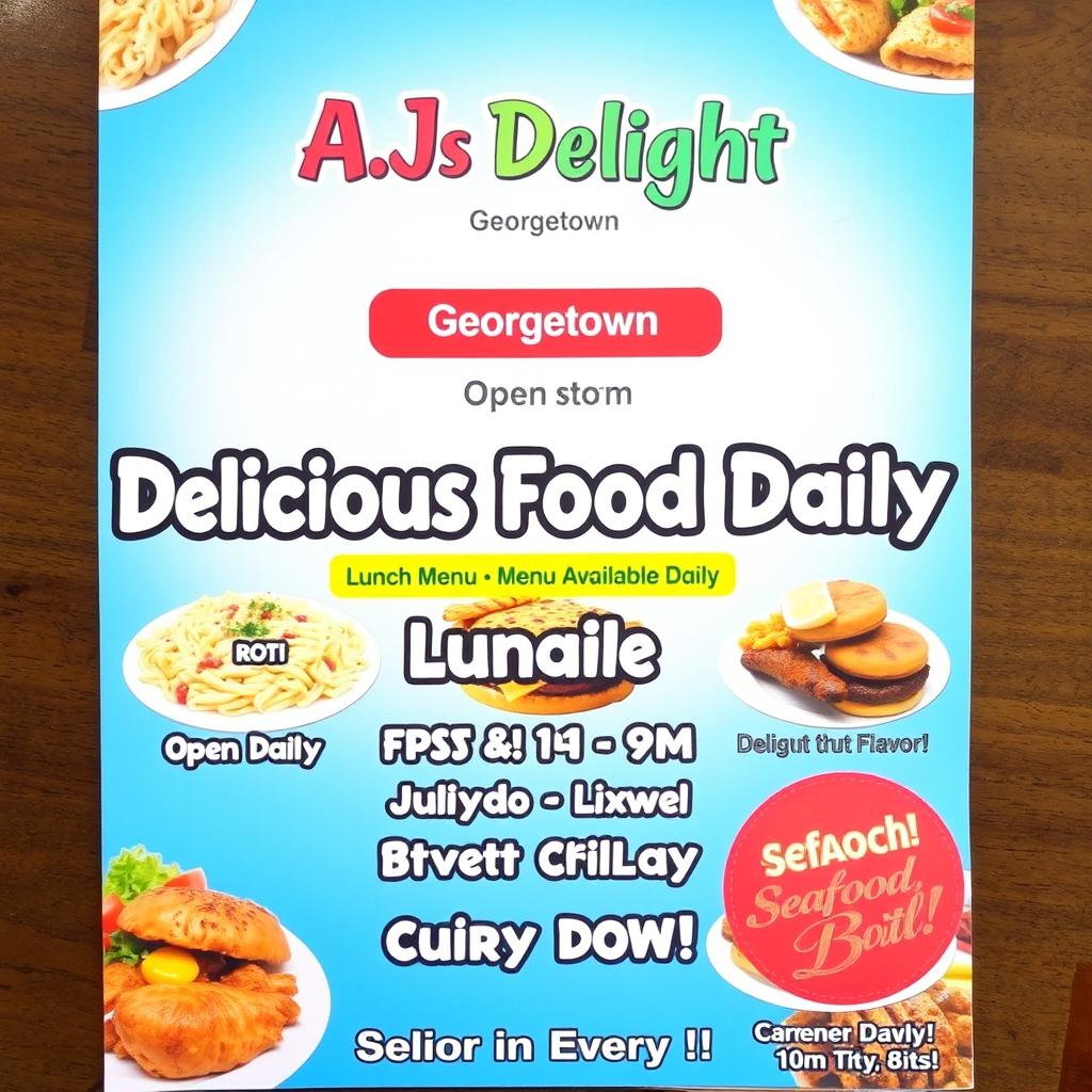 A vibrant and enticing advertisement poster for a restaurant named A
