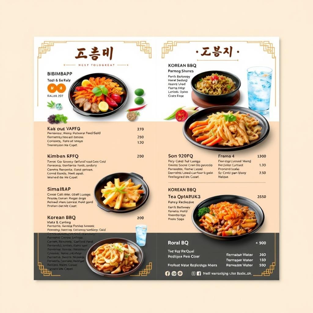 A beautifully designed restaurant menu for a Korean food establishment that is halal