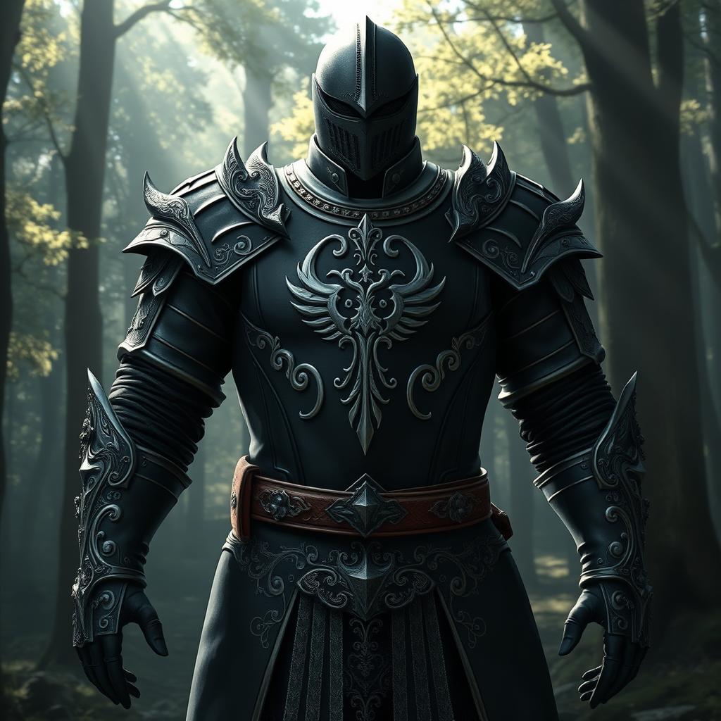 A detailed depiction of Skyrim's nightingale armor, showcasing its elegant design