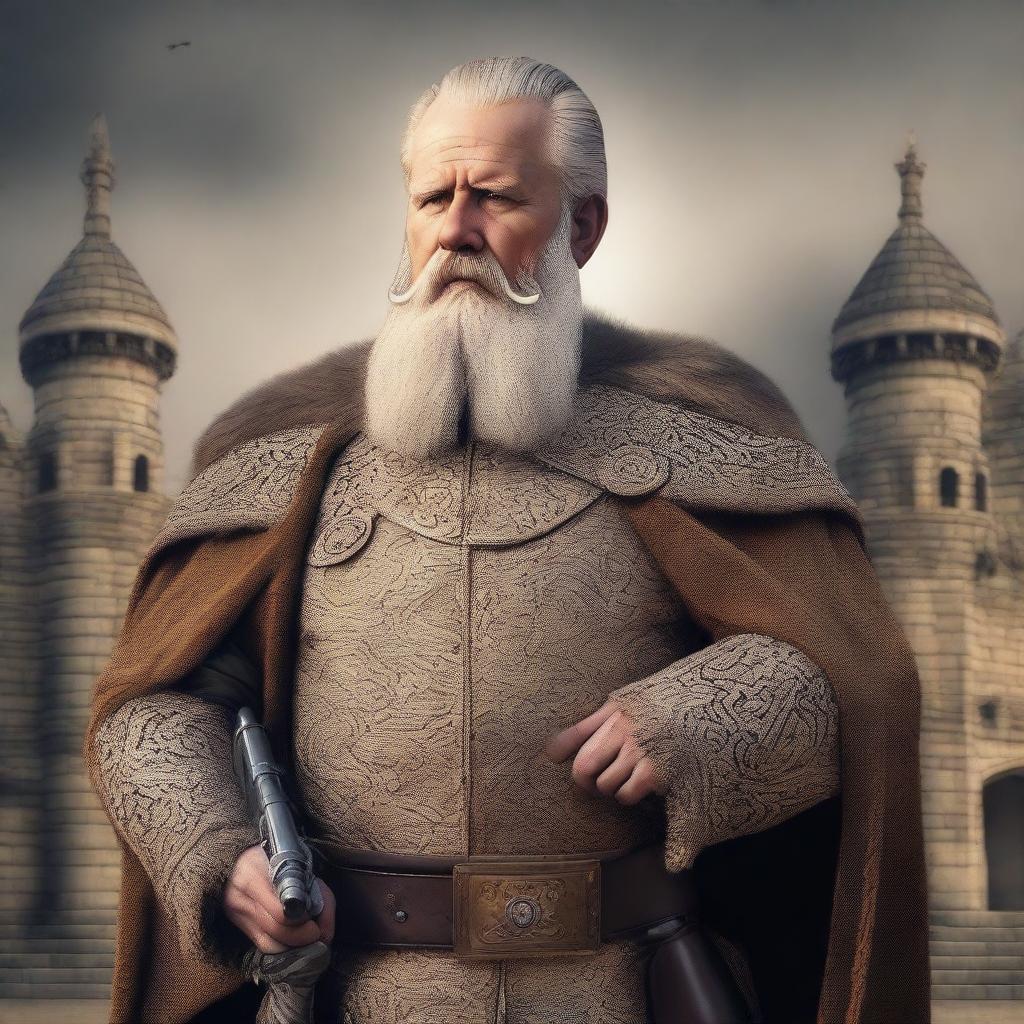 This is a high-quality digital art image portraying a middle-aged European king with a thick beard