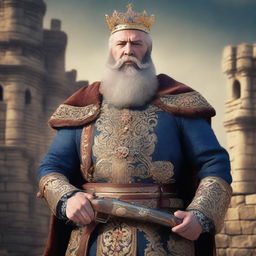 This is a high-quality digital art image portraying a middle-aged European king with a thick beard