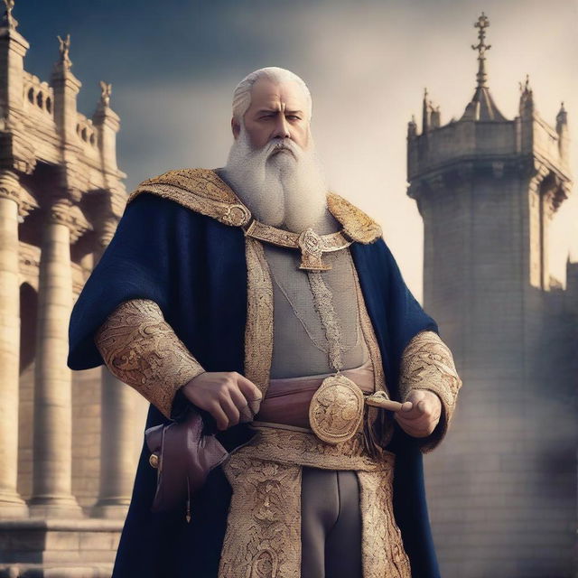 This is a high-quality digital art image portraying a middle-aged European king with a thick beard