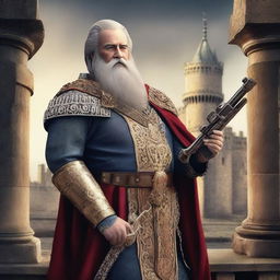 This is a high-quality digital art image portraying a middle-aged European king with a thick beard