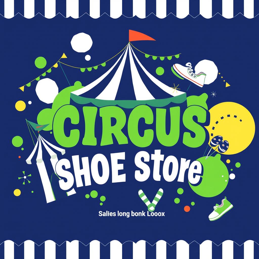 A vibrant and dynamic circus layout poster for a shoe store, designed on long bond paper