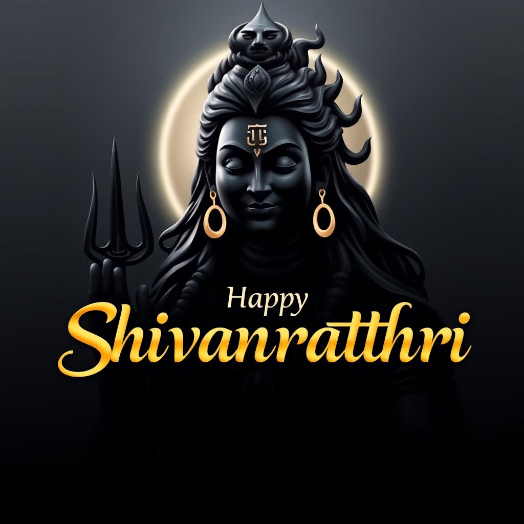 A stunning black Shiva image, depicted in an artistic style, showcasing intricate details of Lord Shiva's features and attire