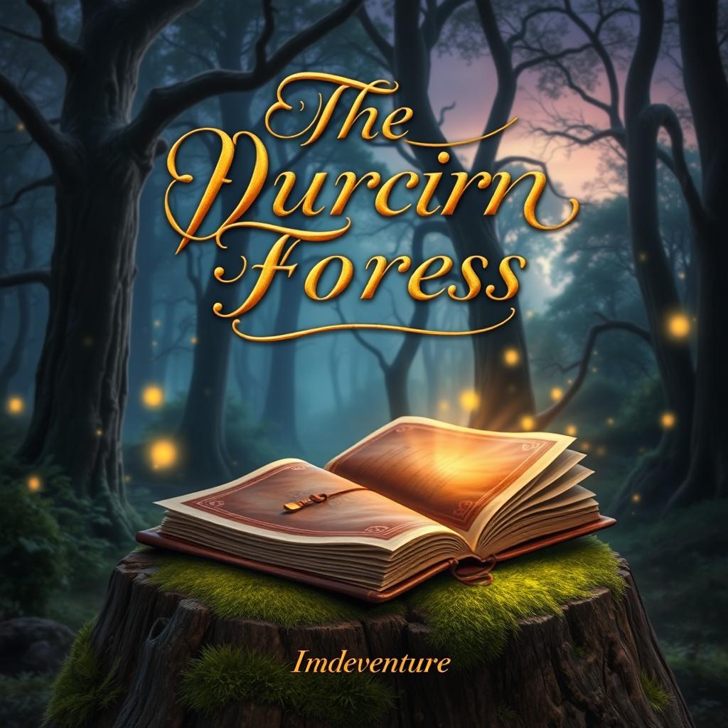 A visually stunning book cover design featuring a mystical forest landscape bathed in soft twilight colors, with towering ancient trees and luminous fireflies illuminating the scene