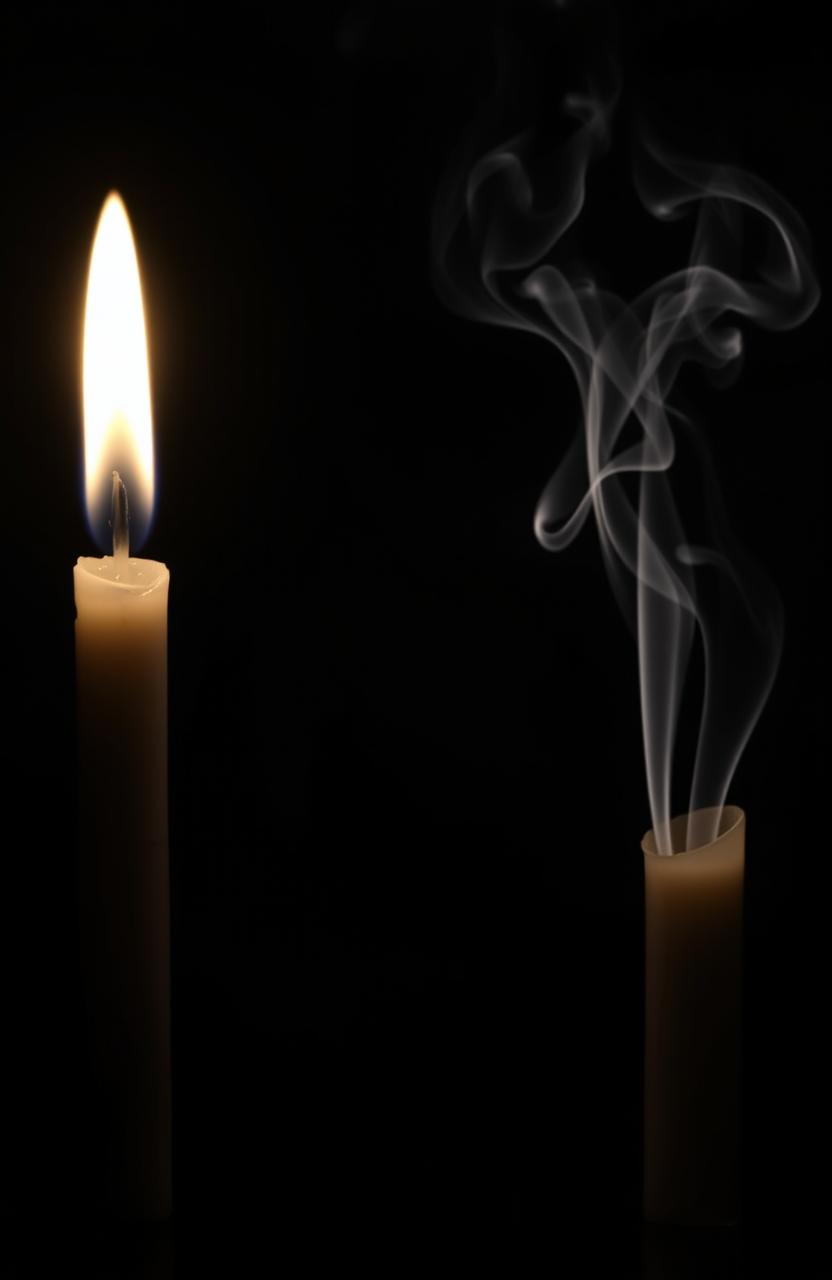 A somber and emotional scene depicting two extinguished candles, representing two brothers who passed away from AIDS