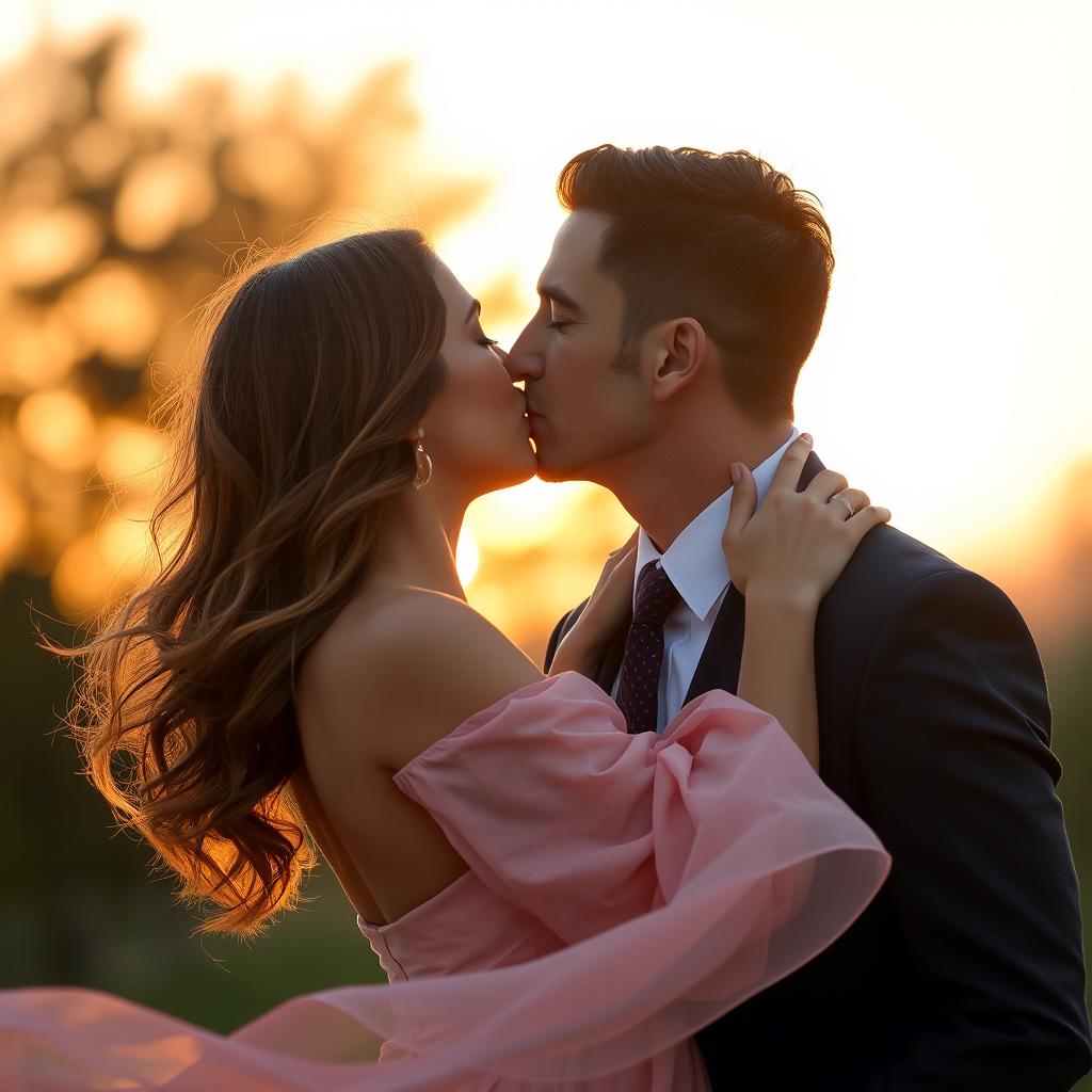 A passionate kiss between a couple, capturing the emotions of love and desire