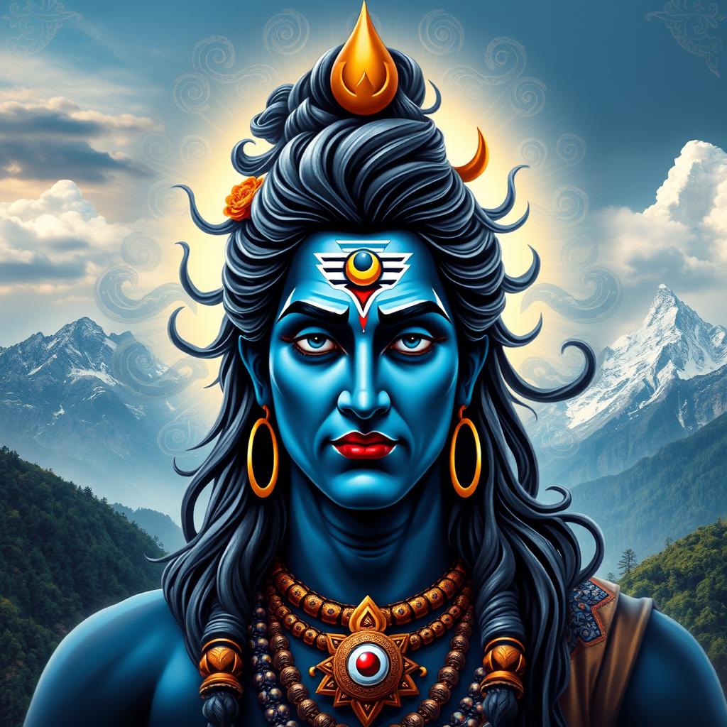 A majestic representation of Lord Shiva, also known as Baal Shiva, showcasing his serene and powerful visage