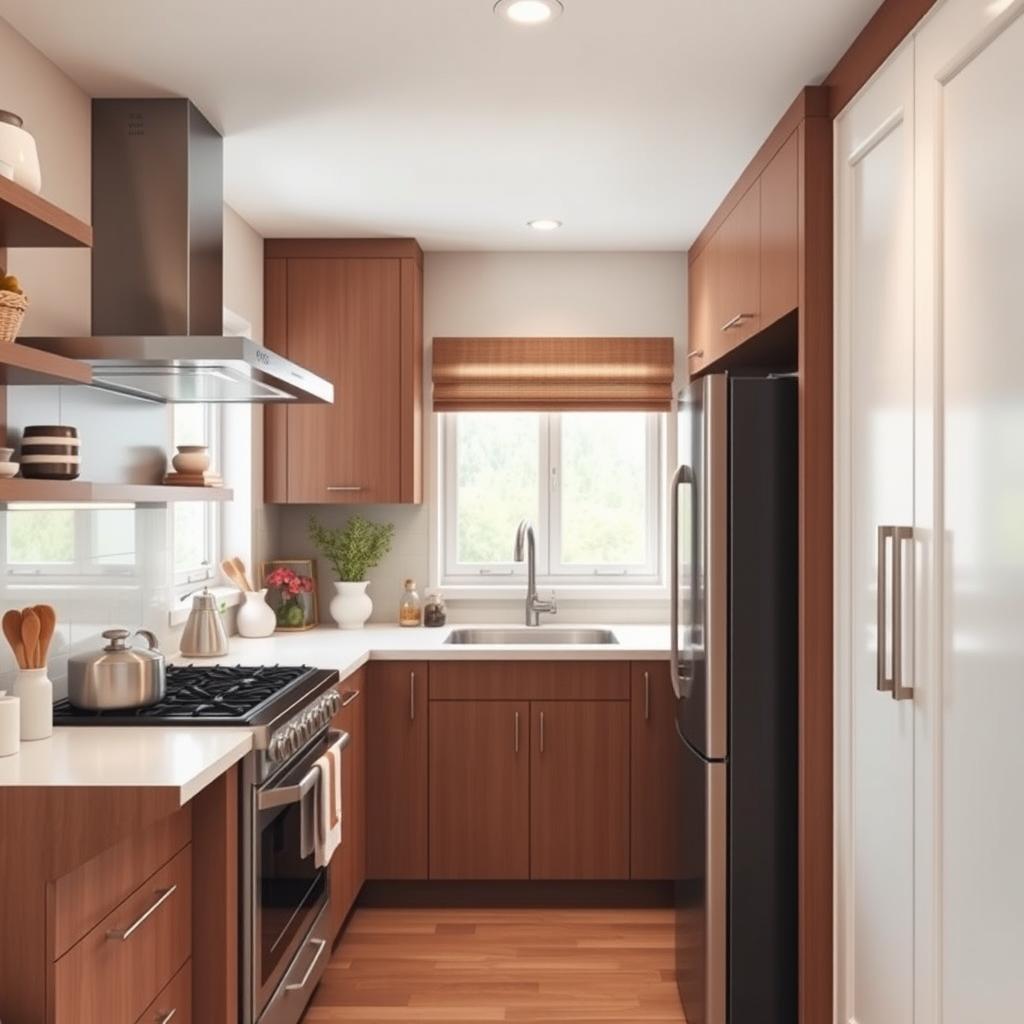 A kitchen interior design featuring a well-arranged layout