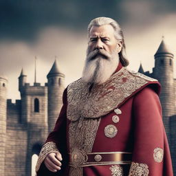 A premium quality digital art image illustrating a middle-aged European king with a full beard