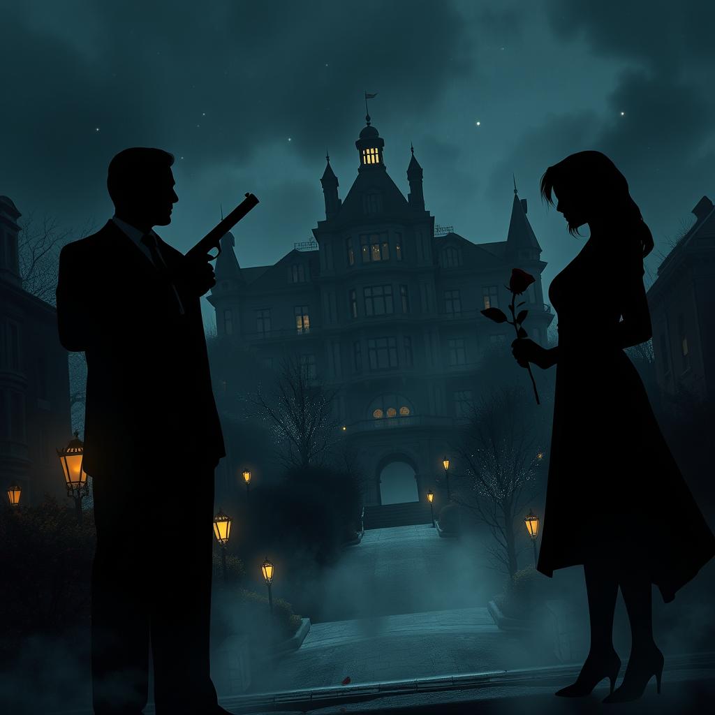 A nighttime cityscape, filled with twinkling lights and an air of mystery