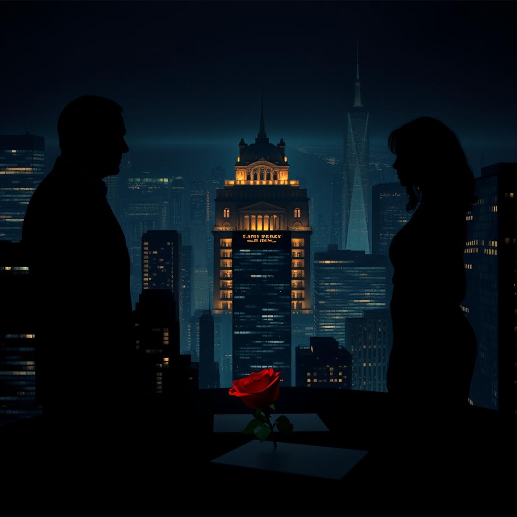 A nighttime cityscape resembling New York, filled with glowing skyscraper lights creating a tense and dangerous atmosphere