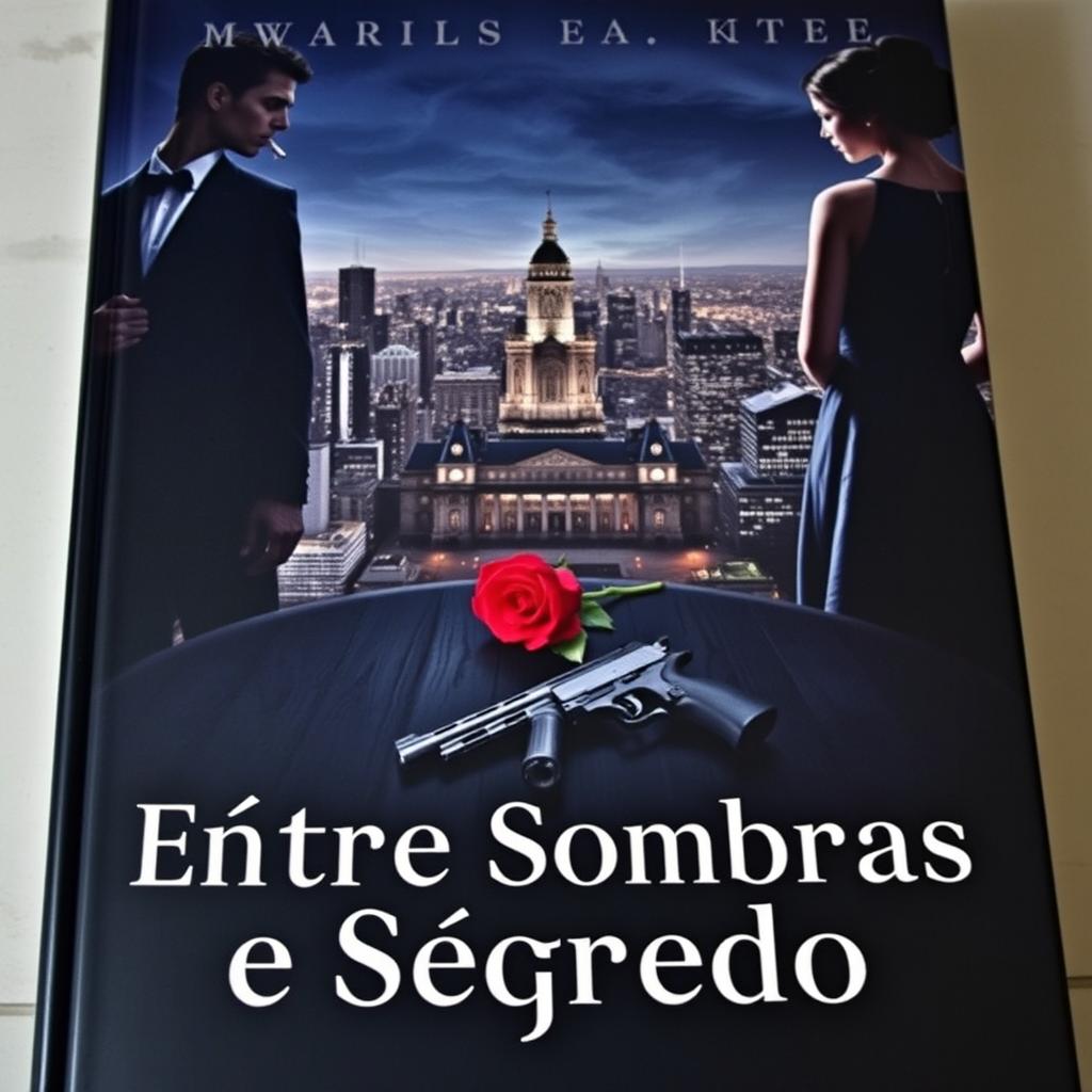 A captivating book cover for 'Entre Sombras e Segredo'