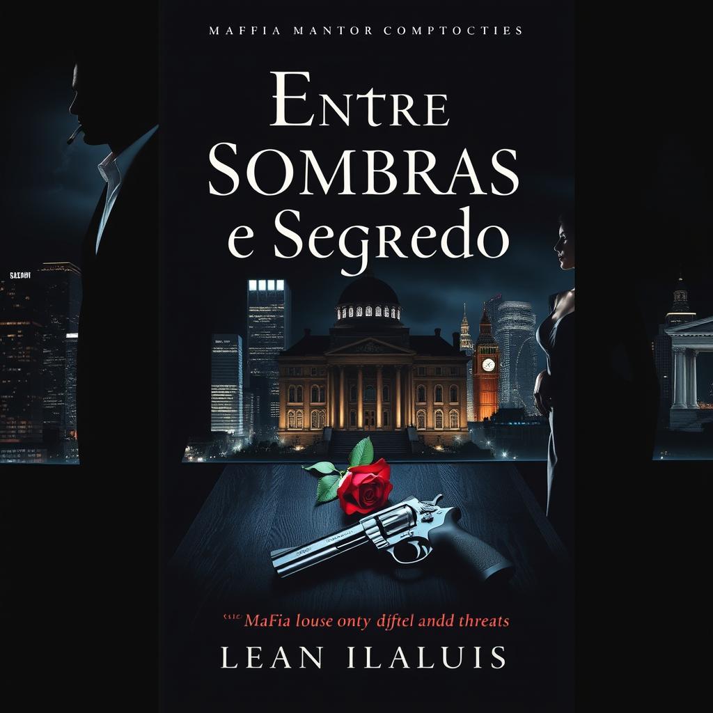 A book cover for 'Entre Sombras e Segredo' featuring the title in an elegant serif font with a subtle silver or gold glow, evoking a sense of mystery and luxury