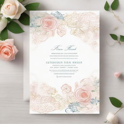 An elegant wedding invitation design featuring delicate filigree patterns, vibrant floral arrangements, and calligraphic text specifying the names, date, and location of the event.