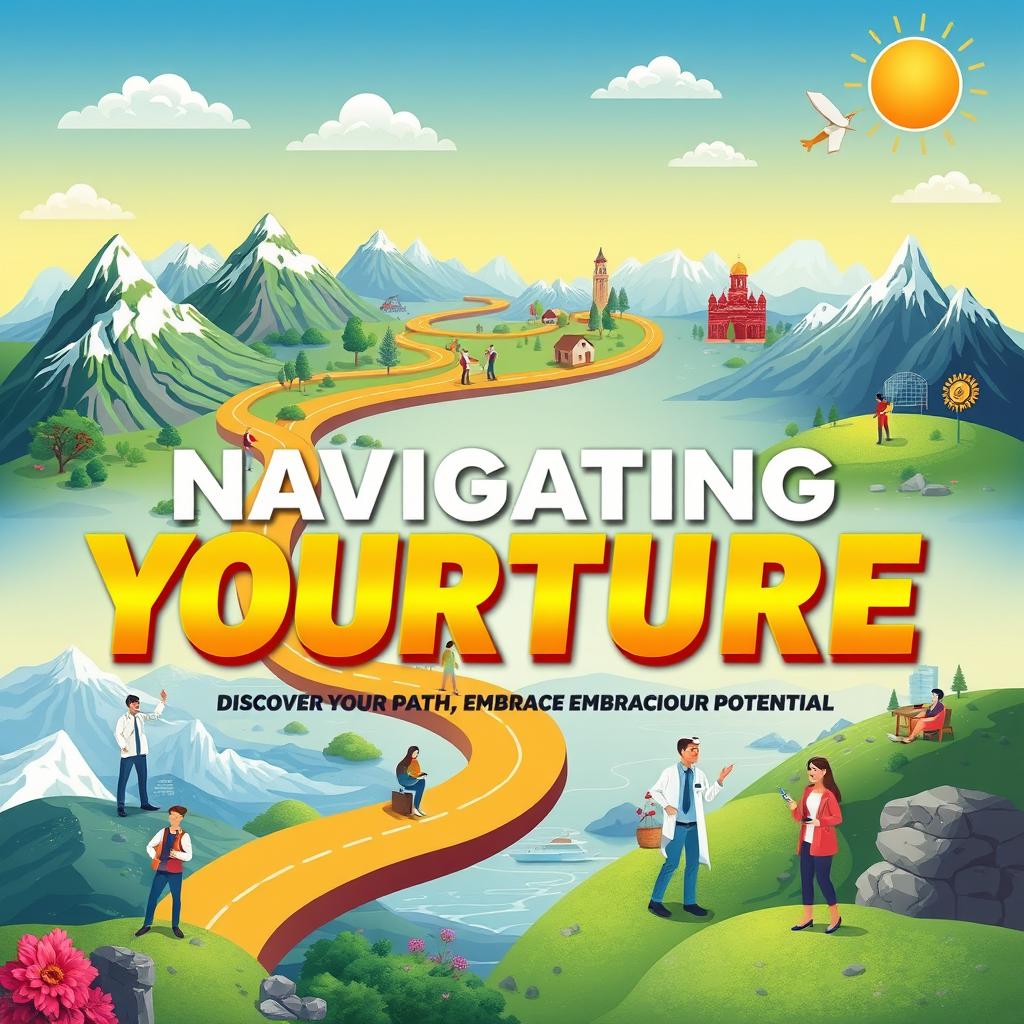 An eye-catching and inspirational poster centered around the theme 'Navigating Your Future: Discover Your Path, Embrace Your Potential'