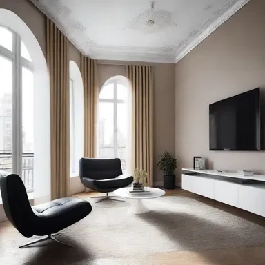 The walls of the modern apartment were painted in an ammoniated shade to create a sleek and contemporary ambiance.