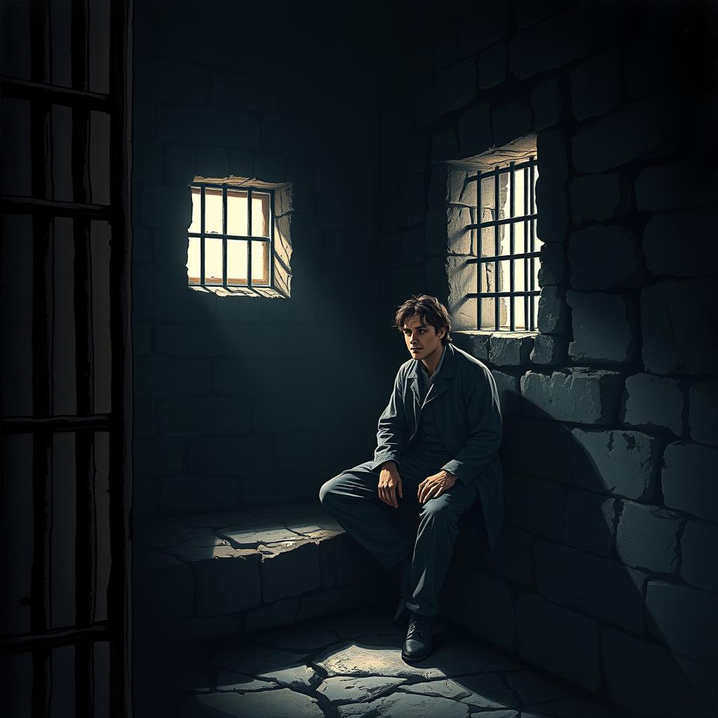 A detailed and dramatic scene inspired by 'El Filibusterismo', set in a historical prison setting