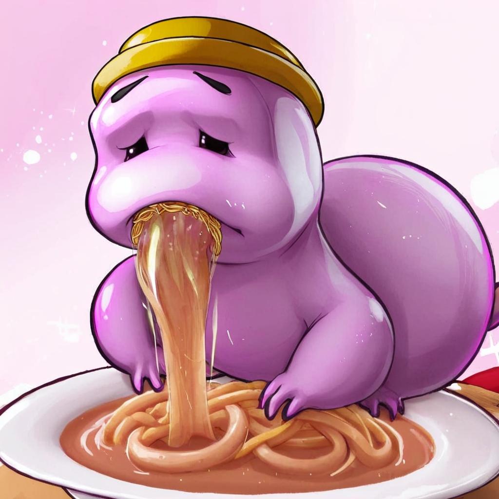 Playful Purple Hippopotamus & Spaghetti Fun