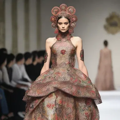 The avant-garde designer showcased a stunning dress, adorned with intricate and ammoniated patterns, at the fashion show.