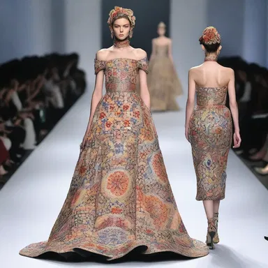 The avant-garde designer showcased a stunning dress, adorned with intricate and ammoniated patterns, at the fashion show.