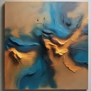 The artist used an ammoniated solution to create an intriguing texture on the canvas, resulting in a unique and captivating artwork.