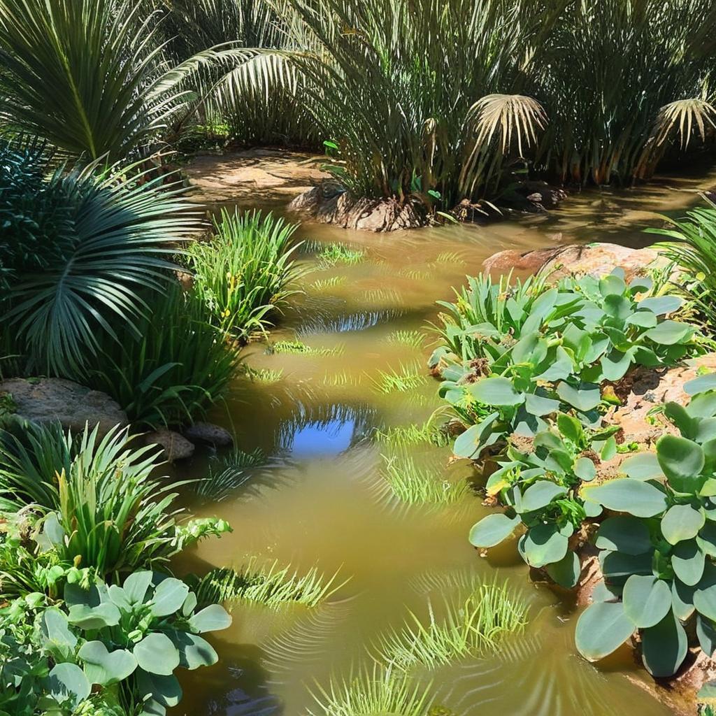 Explore a Lush Green Landscape with Serene Streams and Vibrant Flora