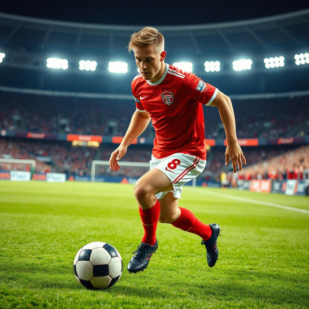 A dynamic scene featuring a male football player in action, showcasing his athleticism