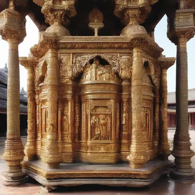 The ornate shrine was cleaned with an ammoniated solution to maintain its sacredness in the religious temple.