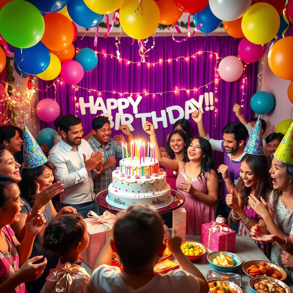 A vibrant birthday party scene filled with joy and celebration
