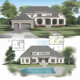 Generate a 81'x62' house plan that includes 20' front parking, 10' set back on both sides, a swimming pool, and canopies.