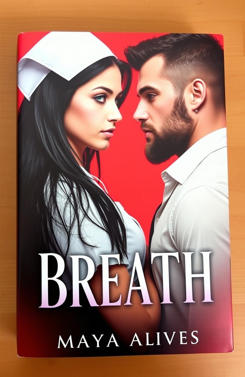 An impressive book cover featuring a young nurse as the protagonist, with long black hair cascading down her back and vibrant green eyes radiating determination