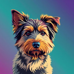 Transform the image of a dog into a vector style design featuring three vibrant colors