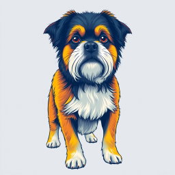 Transform the image of a dog into a vector style design featuring three vibrant colors