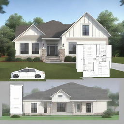 Generate a 81'x62' house plan that includes 20' front parking, 10' set back on both sides, a swimming pool, and canopies.